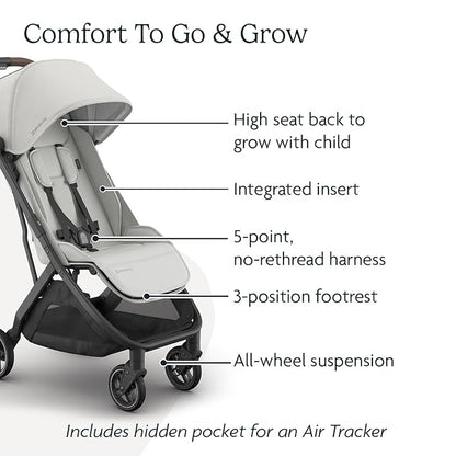 UPPAbaby Minu V3 Travel Stroller | Lightweight + Compact Design | One-Hand Fold + Unfold | from Birth + Overhead Compatible | Savannah (Pearl Gray Mélange/Carbon Frame/Chestnut Leather)