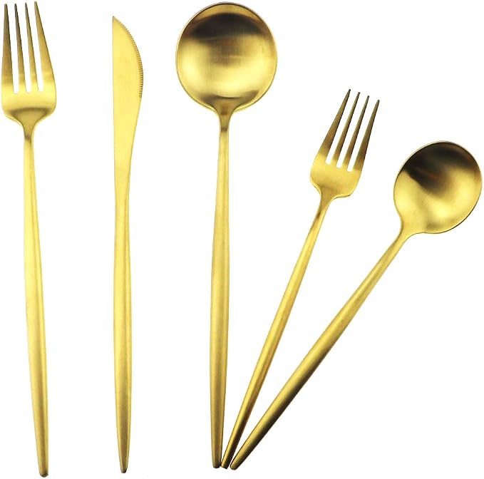 5-Piece 18/10 Stainless Steel Matte Gold Flatware Set