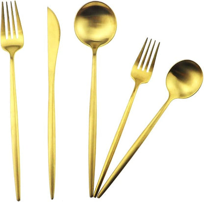 5-Piece 18/10 Stainless Steel Matte Gold Flatware Set