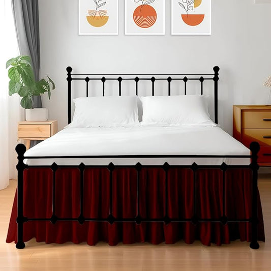 Shreem Linen Ruffled Bed Skirt with Split Corners, Gathered Style, 100% Microfiber, 15-Inch Drop, Dust Ruffle Bedskirt with Platform, Full-XL, Burgundy