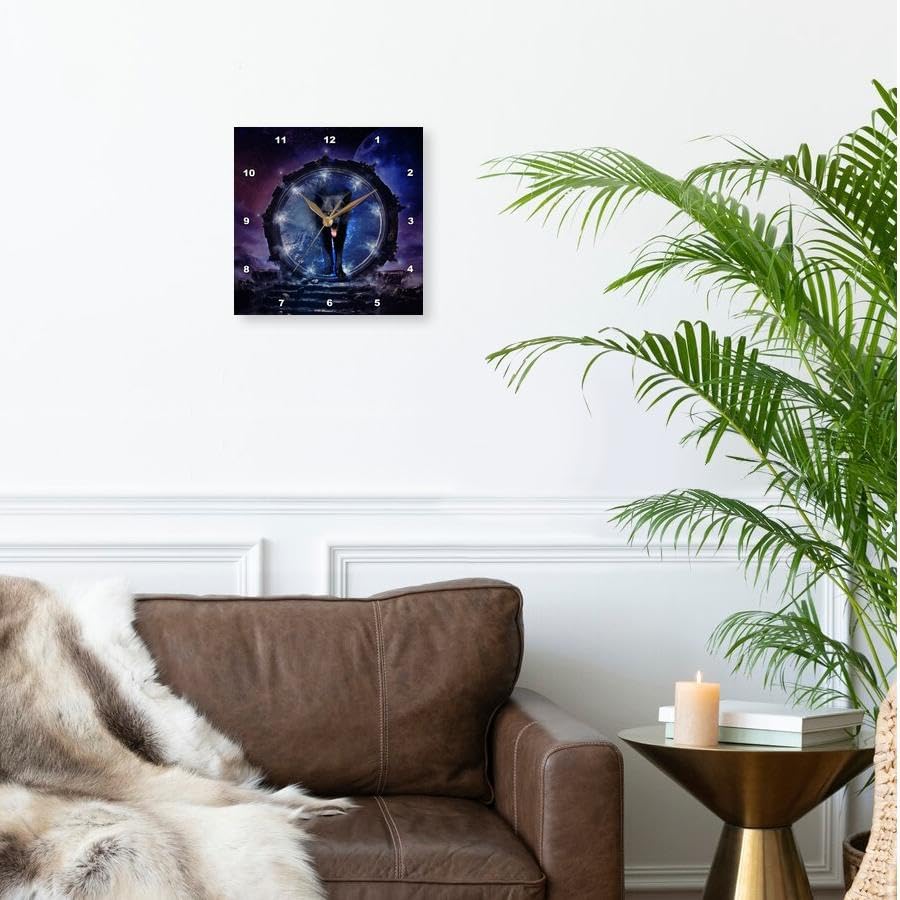 3dRose Wall Clock Silent - 13 inch - Awesome Black Wolf in The Night - Köhnen Design - Animal