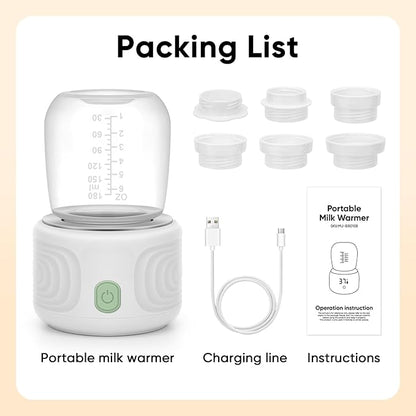 Baby Bottle Warmer, Maypott Portable 3 Minutes Fast Milk Warmer for Travel with 4 Selectable Temperature & Burn Protection, Leak-Proof & Safe Rechargeable Bottle Warmer for Breastmilk, Formula, Water