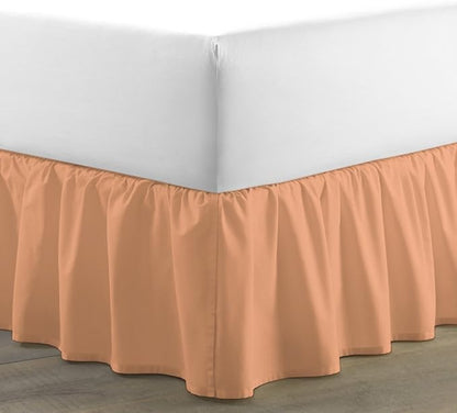 Bed Skirt - Ruffled Bed Skirt (RV King, Peach) 12 Inch Drop Dust Ruffle with Platform, 100% Cotton 800 Thread Count Fabric - Dust Ruffle Bedskirt for Easy Fitting and Easy Care