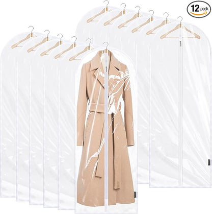 BALEINE 60'' Clear Garment Bags, 12 Packs PEVA Dress Bag for Closet Clothes Dresses Suit Coats Storage (Clear, 12PK)