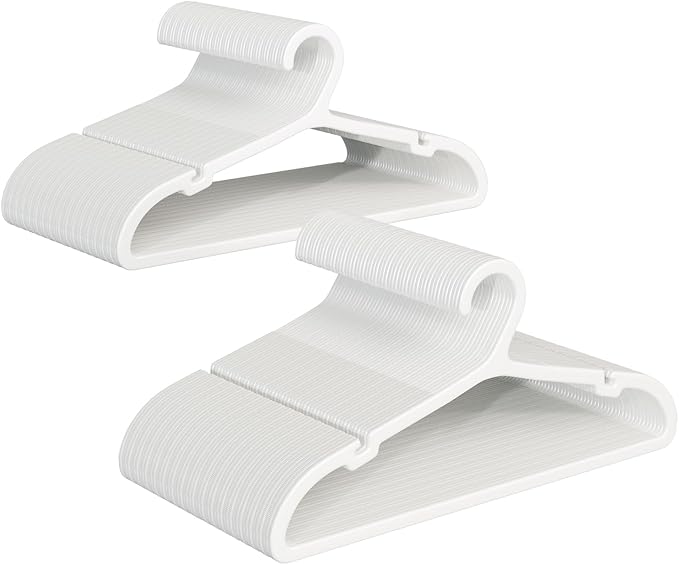 100 Pack Clothes Hangers, Non Slip Plastic Coat Hangers, Space Saving Hangers, Heavy Duty, Hanging Dry Wet Clothes, 16.4" x 8.3", White, UAPY05100W