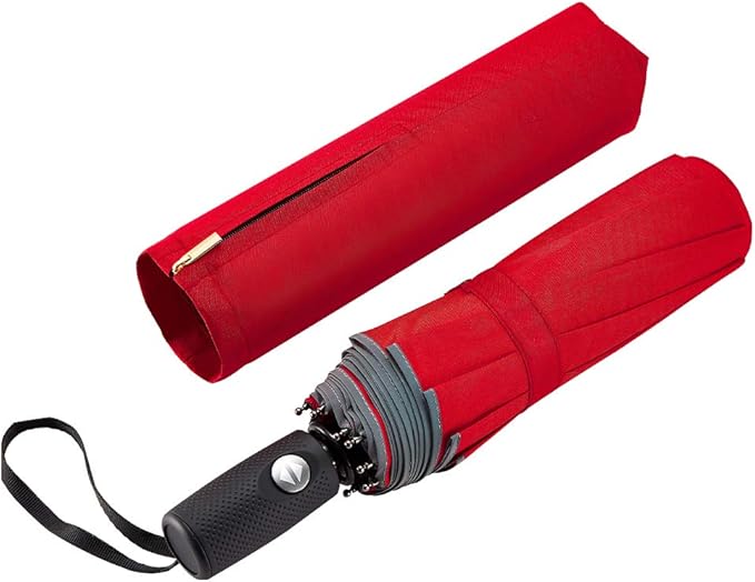 FDJASGY Windproof Travel Umbrella with Teflon Coating Auto Open Close Lightweight Sun&Rain Umbrella with 10 Rib Construction and Reflective Stripe Zipper Pouch