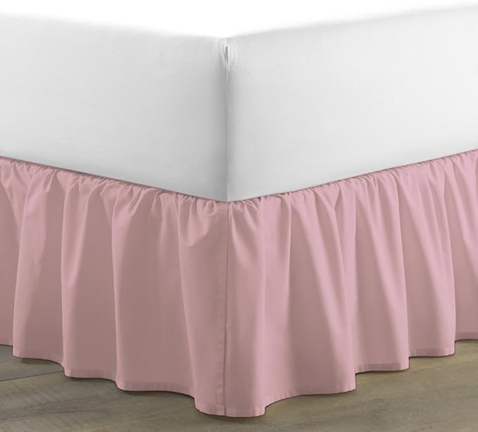 Bed Skirt - Ruffled Bed Skirt (King, Pink) 12 Inch Drop Dust Ruffle with Platform, 100% Cotton 800 Thread Count Fabric - Dust Ruffle Bedskirt for Easy Fitting and Easy Care
