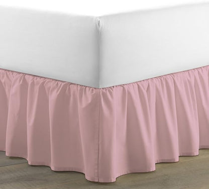 Bed Skirt - Ruffled Bed Skirt (King, Pink) 12 Inch Drop Dust Ruffle with Platform, 100% Cotton 800 Thread Count Fabric - Dust Ruffle Bedskirt for Easy Fitting and Easy Care