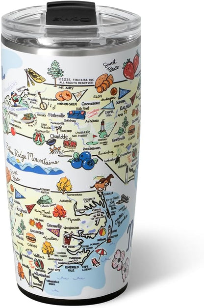 Swig Life 22oz Travel Mug, Insulated Tumbler with Handle and Lid, Travel Coffee Mug, Cup Holder Friendly, Stainless Steel 22 oz Tumbler, Reusable Insulated with Lid (North Carolina)