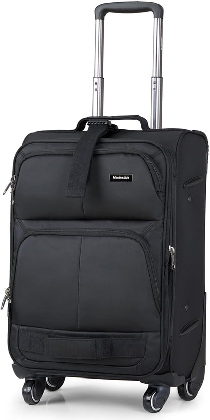 Hanke 20 Inch Softside Expandable Carry On Luggage with Spinner Wheels, Rolling Suitcase Travel Luggage with TSA Approved Luggage,Black