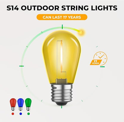 24 Pack S14 Colored LED String Light Bulbs, 1W Plastic Shatterproof Replacement