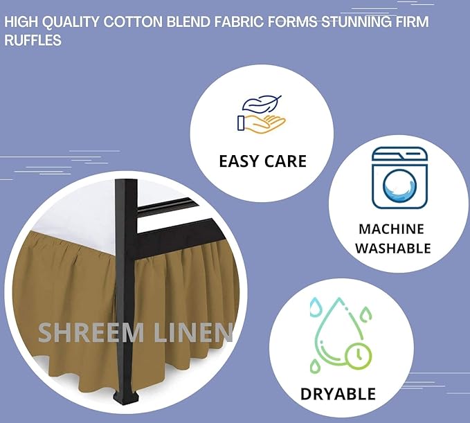 Shreem Linen Ruffled Bed Skirt with Split Corners, Gathered Style, 100% Microfiber, 16-Inch Drop, Dust Ruffle Bedskirt with Platform, Short Queen, Taupe