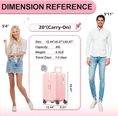 Krute Carry on Luggage 20 Inch USB Suitcases with Spinner Double Wheels Cup Holder PC+ABS Hardside Luggage with TSA Lock (Pink)