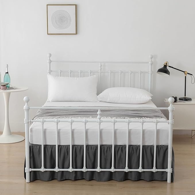 Bed Skirt Full Size Ruffled Bed Skirts with Split Corners, 16 Inch Drop Dust Ruffle Bed Skirt with Platform, Dark Grey, 16" Full