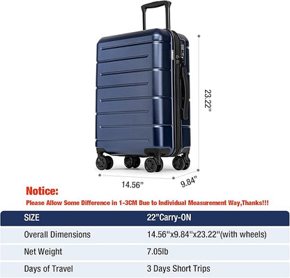 KYME Carry On Luggage 22x14x9 Airline Approved with Cup Holder Hardside Carry On Suitcase with Spinner Wheels TSA Lock Hardshell 22 inch Travel Rolling Luggage for Women Men Navy