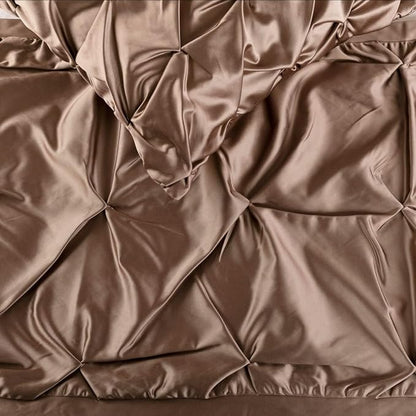 The HomeCentric Beige Bed Runner, Queen Size 74"x18" Decorative Bed Runner with 2 Matching Pillow Cover, Beige Satin Bed Scarf in Pintucks - Satin Ballet Swirl