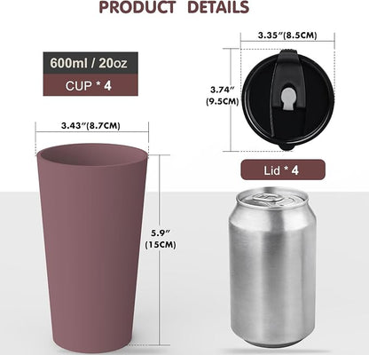 Greentainer 4 Pack Plastic Travel Coffee Mug Set, 20 oz Spill Proof Drinking