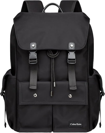 Black backpack for men, 16 inch laptop backpack with computer compartment, Drawstring slim waterproof tech backpack for travel, work, college or daily use, Large 30 L
