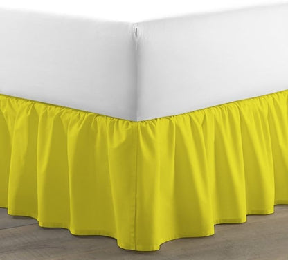 Bed Skirt - Ruffled Bed Skirt (Full XXL, Yellow) 12 Inch Drop Dust Ruffle with Platform, 100% Cotton 800 Thread Count Fabric - Dust Ruffle Bedskirt for Easy Fitting and Easy Care