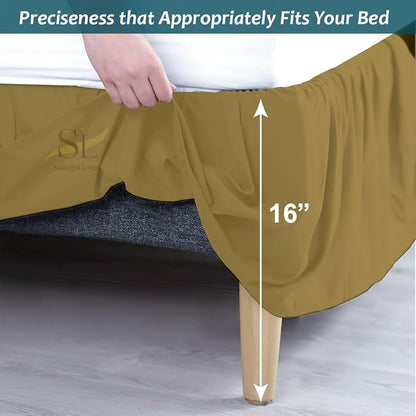 Shreem Linen Ruffled Bed Skirt with Split Corners, Gathered Style, 100% Microfiber, 16-Inch Drop, Dust Ruffle Bedskirt with Platform, Short Queen, Taupe
