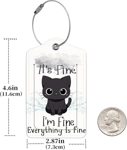 2 Pcs Luggage Tags for Suitcase, Cute Unique PU Leather Travel Bag Tag with Privacy Cover ID Label Address Card and Durable Metal Ring Suitable for Men Women Children Backpack,Cat Under A Dark Cloud