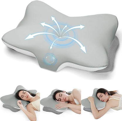 Cervical Neck Pillow for Pain Relief- Memory Foam Orthopedic Pillow, Ergonomic Contour Pillows for Side/Back/Stomach Sleepers, Adjustable Height with Breathable Pillowcase(Grey)