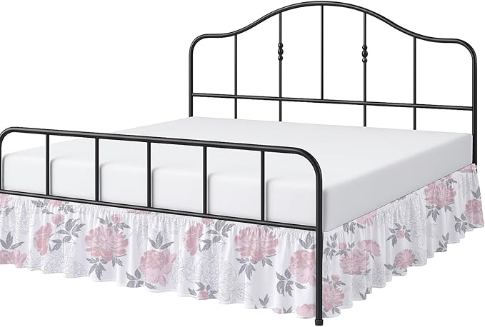 Cottington Lane Ruffled Bed Skirt Queen Size with Split Corner, Brushed Microfiber Hotel Quality Dust Ruffle, 14 Inch Drop Gathered Bedskirt, Soft, Stylish, Shrink & Fade Resistant, Blush Petals