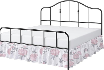 Cottington Lane Ruffled Bed Skirt Twin Size with Split Corner, Brushed Microfiber Hotel Quality Dust Ruffle, 15 Inch Drop Gathered Bedskirt, Soft, Stylish, Shrink & Fade Resistant, Blush Petals
