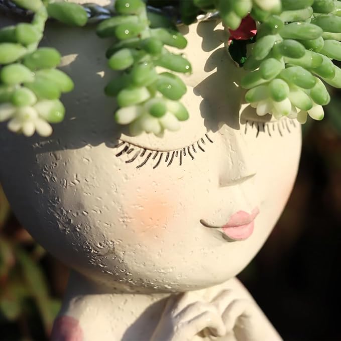 Face Planter Pot with Heart Hands, Resin Head Planter