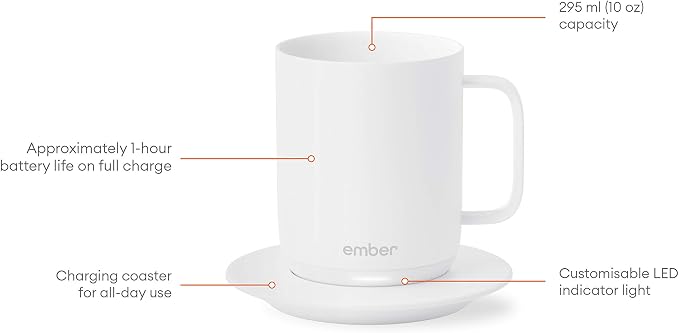 Ember Temperature-Control Smart Mug, 10 Ounce, 1-hr Battery Life