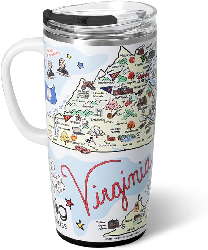 Swig Life 22oz Travel Mug, Insulated Tumbler with Handle and Lid, Travel Coffee Mug, Cup Holder Friendly, Stainless Steel 22 oz Tumbler, Reusable Insulated with Lid (Virginia)