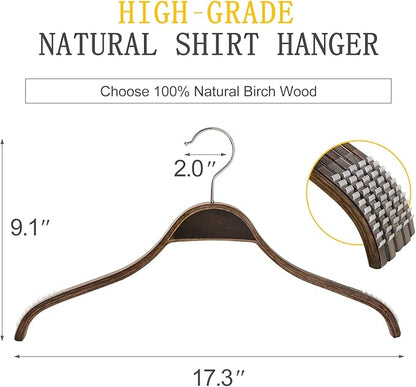 TOPIA HANGER Slim Wooden Hangers with Extra Soft Non-Slip Rubber Grips, 10-Pack High-Grade Fashion Hanger No Shoulder Bump for Sweater, Camisole, Jacket, Dress, Coat (Antique) -CT15A