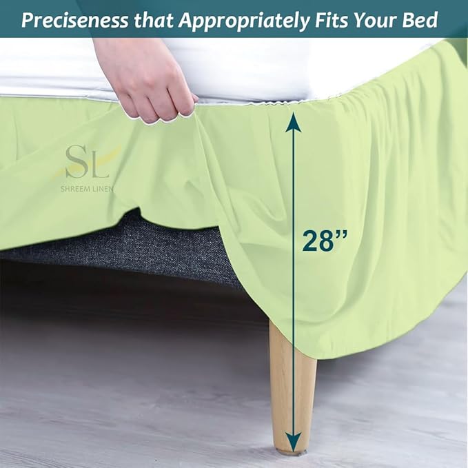 Shreem Linen Ruffled Bed Skirt with Split Corners, Gathered Style, 100% Microfiber, 28-Inch Drop, Dust Ruffle Bedskirt with Platform, Olympic Queen, Sage