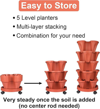 DUNCHATY Stackable Planters 5 Tier Vertical Garden Planting Tower Planters