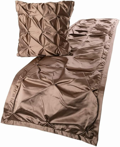 The HomeCentric Beige Bed Runner, King Size 90"x18" Decorative Bed Runner with Matching Pillow Cover, Beige Satin Bed Scarf in Pintucks - Satin Ballet Swirl