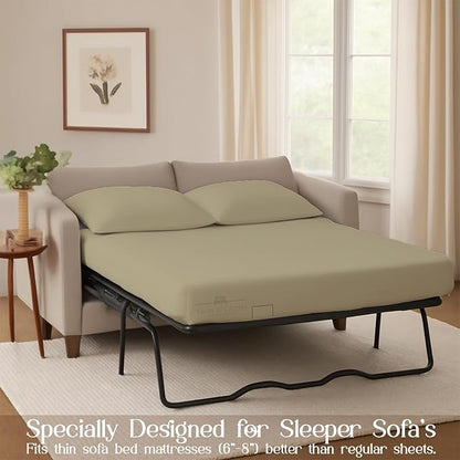 Sleeper Sofa 4 Piece Bed Sheet Set Premium Quality 100% Cotton 500 Thread Count, Smooth & Super Soft Sateen Weave, Extra Soft Bed Sheets, Wrinkle Free, 8 Inch Deep Pocket (Full, Beige)