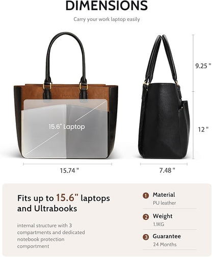Laptop Tote Bag for Women, Leather Work Tote