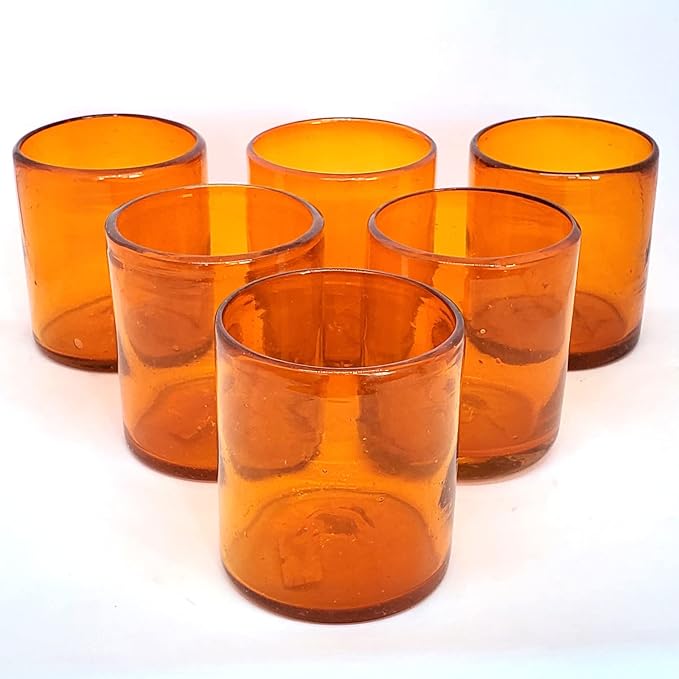 Solid Orange 9 oz Short Tumblers, Recycled Glass, Toxin-Free