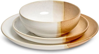 Sango 12 Pieces Stoneware Dinnerware Set, Glossy Caramel & Cream Dishes
