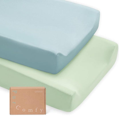 PurComfy Supersoft Diaper Changing Pad Covers, 2-Pack Premium Bamboo Viscose Change Table Pad Covers for Baby Girls and Boys, Hypoallergenic Stretchy Changing Table Cover Sheets
