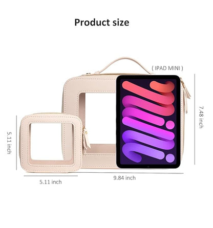 LETGO Clear Makeup Bags Set - TSA Approved Toiletry Bag with Handle Large Opening, Clear Toiletry Bags Case Pouch for Traveling Travel Car Orangizer Storage Essentials(Mini+Large Beige)