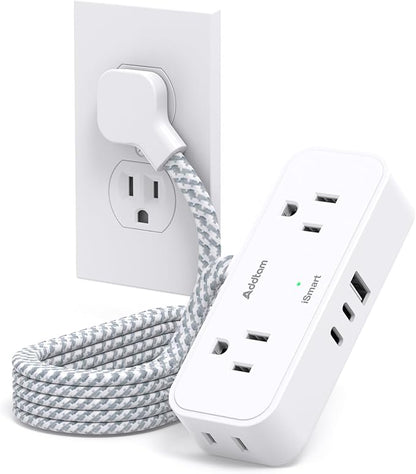 Travel Essentials, 6 Ft Power Strip with 4 Outlets and 3 USB Ports(2 USB C), Addtam Flat Plug Small Extension Cord,Non Surge Protector for Cruise Ship, Travel, Dorm Room Essentials, ETL Listed, White