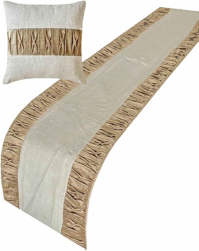 The HomeCentric King/Queen/Twin Brown Luxury Queen 74"x18" Bed Runner with One Pillow Cover, Patchwork, Pintucks Bed Scarf on Velvet Fabric - Cascade Pleats