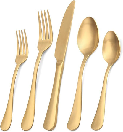 Matte Gold Silverware Set, Satin Finish 20-Piece Stainless Steel Flatware Set