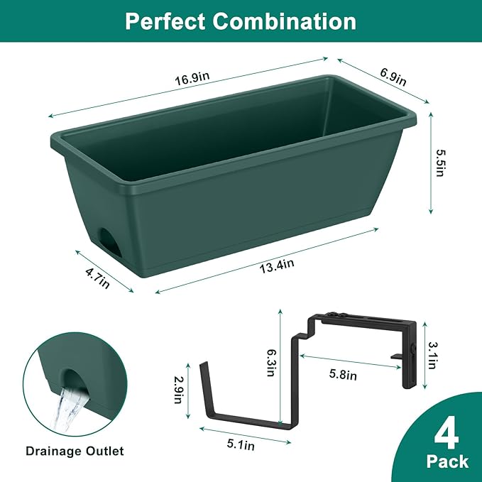 smusei 4 Pack Railing Planter Box Window Boxes Planters
