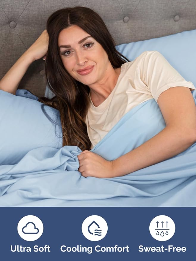 Extra Deep Full Fitted Sheet - Hotel Luxury Single Fitted Sheet Only - Easily Fits 18 inch to 24 inch Mattress - Ultra Soft, Wrinkle & Fade Free w/Extra Deep Pockets - Breathable & Comfy - Light Blue