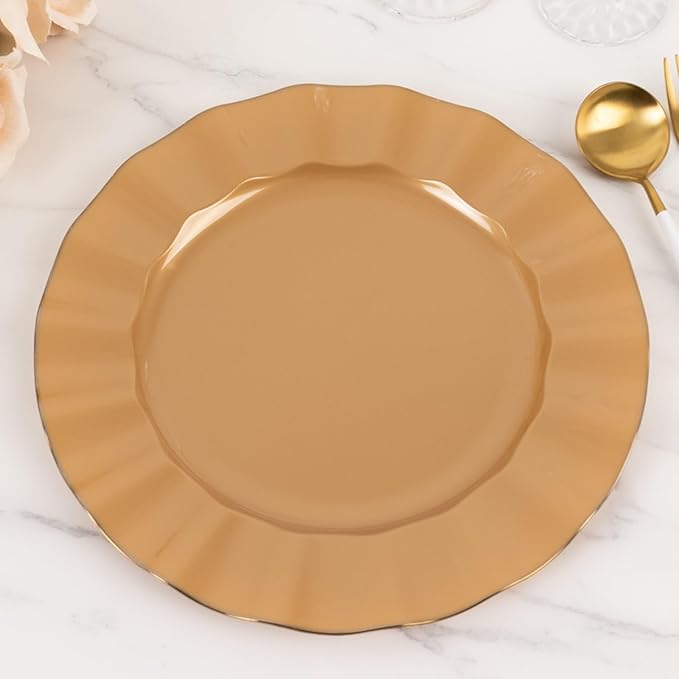 Efavormart 10 Pack | Gold 11" Round Plastic Dinner Plates, Disposable Tableware