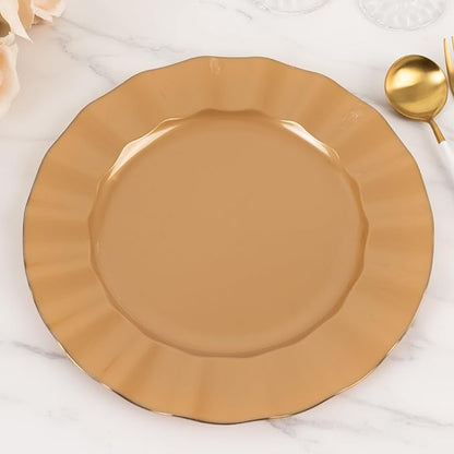 Efavormart 10 Pack | Gold 11" Round Plastic Dinner Plates, Disposable Tableware