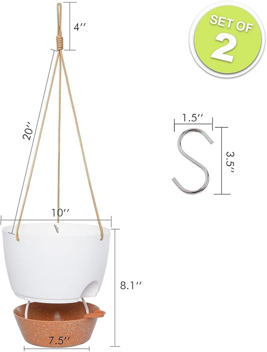 10 Inch Self Watering Hanging Pots, 2 Pack Hanging Planters
