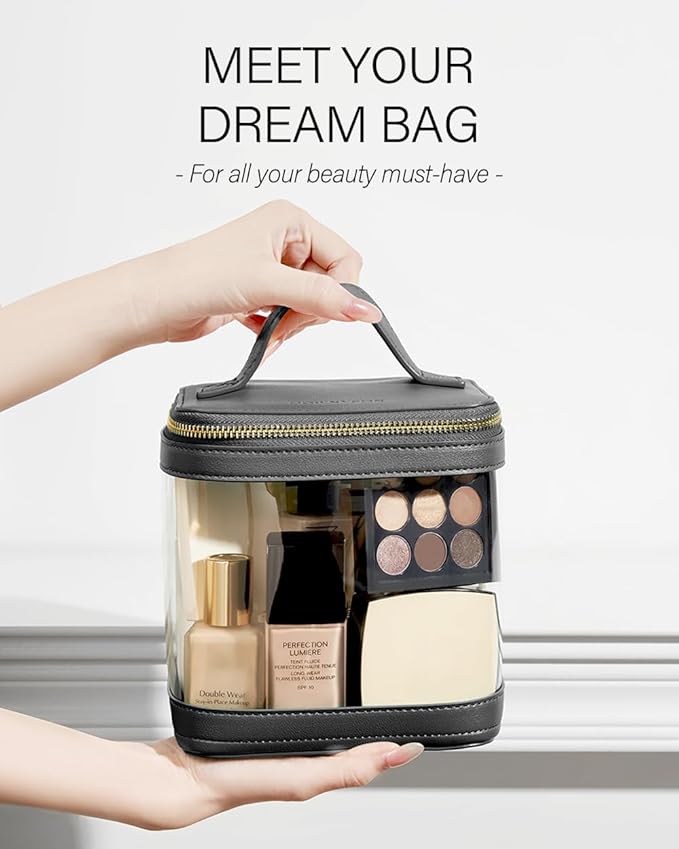 ROWNYEON Clear Makeup Case Toiletry Bag Multipurpose Travel Makeup Train Case Portable Cosmetic Organizer Transparent Storage Bag